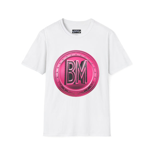 “Bold Pink BM Emblem Unisex Softstyle T-Shirt - Stylish Casual Wear for Everyday Comfort”