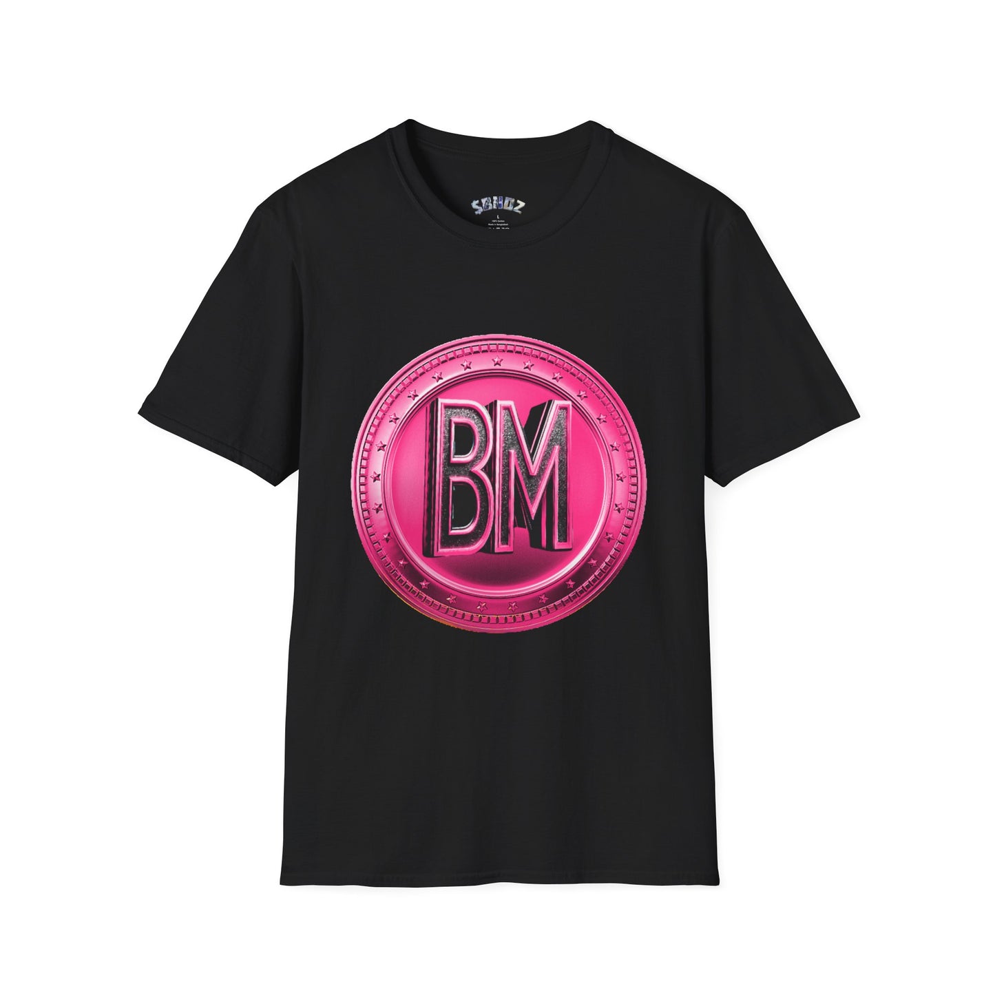 “Bold Pink BM Emblem Unisex Softstyle T-Shirt - Stylish Casual Wear for Everyday Comfort”
