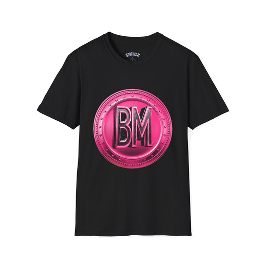 “Bold Pink BM Emblem Unisex Softstyle T-Shirt - Stylish Casual Wear for Everyday Comfort”