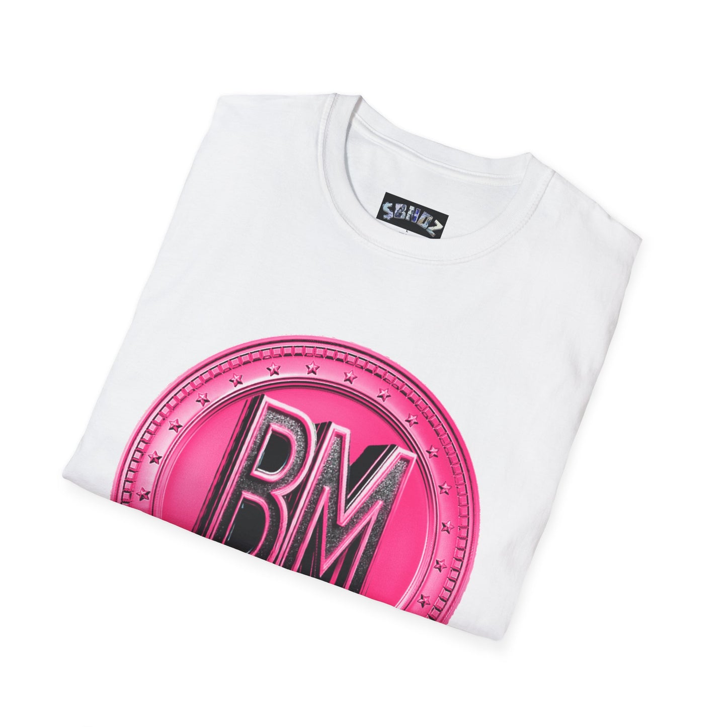 “Bold Pink BM Emblem Unisex Softstyle T-Shirt - Stylish Casual Wear for Everyday Comfort”