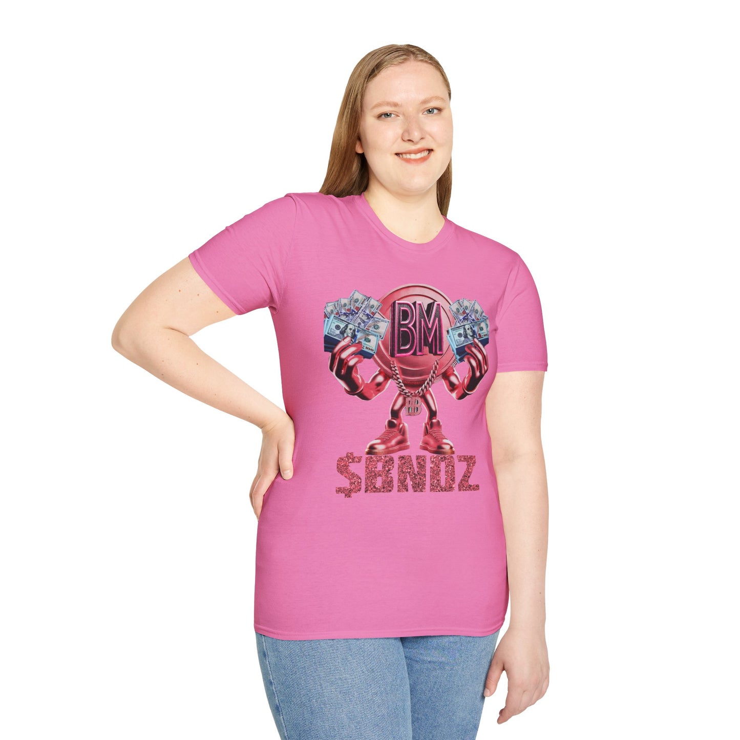 Pink $BNDZ Unisex Softstyle T-Shirt - Fun Graphic Tee for Money Lovers